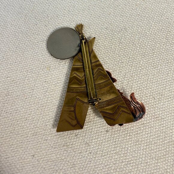 Wolf Moon Teepee Southwest Western Pin Brooch Mixed Metals - Picture 4 of 6
